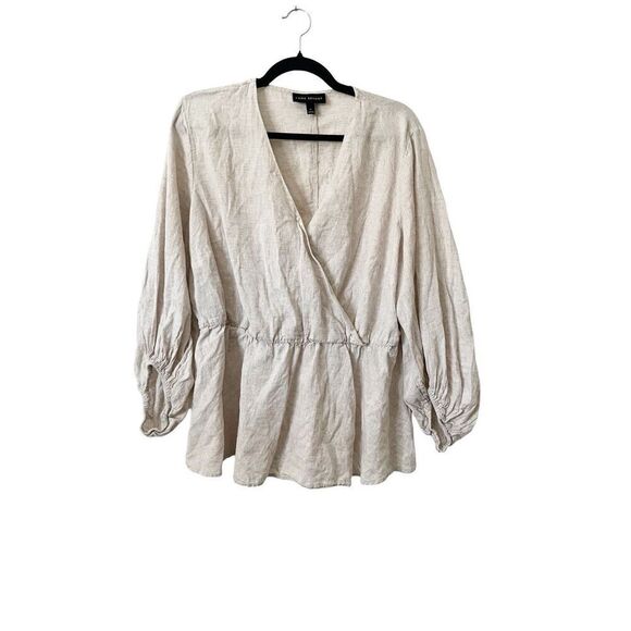 Lane Bryant Oatmeal‎ Linen Blend Wrap Front 3/4 Sleeve Top Size 18 - Picture 1 of 4
